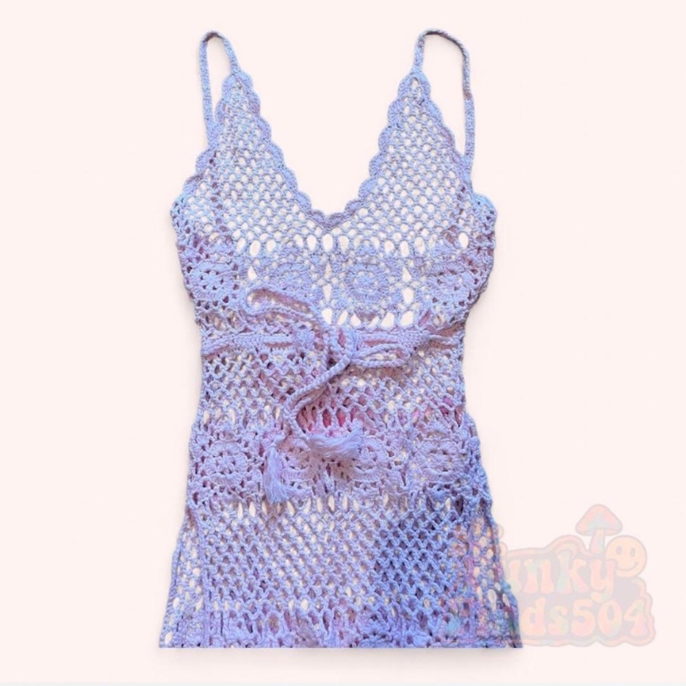 Sugar Thrillz NWT Princess Pink Desert Glam Crochet Maxi Dress Size S Festival - Picture 3 of 5